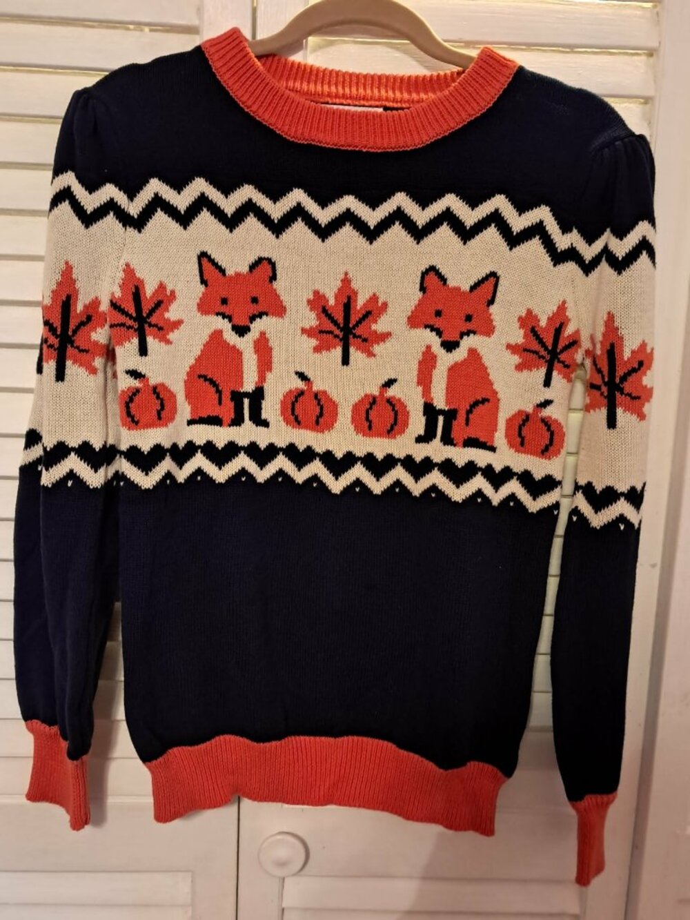 OXKNIT FALL FOX PUFF SHOULDER SLEEVES SWEATER SMALL